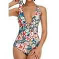 thumbnail image 1 of LIORA Women’s Floral Print Deep V Neck One Piece Swimsuit with Front and Back Ring, 1 of 8