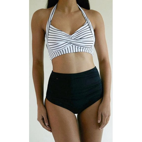 LIORA Women’s Halter High Waisted Bikini Set Swimsuit Backless Bathing Suits, White