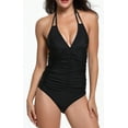 thumbnail image 1 of LIORA Women’s Halter One Piece Swimsuits V Neck Bathing Suit Ruched Tummy Control Swimwear, 1 of 7