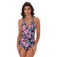 thumbnail image 1 of LIORA Women’s Halter One Piece Swimsuits V Neck Bathing Suit Ruched Tummy Control Swimwear, 1 of 7