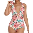 thumbnail image 1 of LIORA Women’s One Piece Swimsuits Floral Print Bathing Suits for Women Deep V Neck with Front and Back Ring, 1 of 8