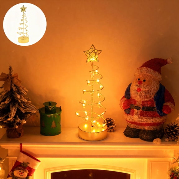 LIORAGLJ 12.2 inch Iron Mesh Glowing Christmas Tree for Desktop Counter Decor, Battery Powered Night Light for Holiday Lighting