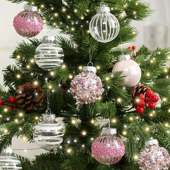 LIORAGLJ 2.36 inch Transparent Pink Hollow Christmas Balls for Tree and Party Decor | Lightweight Decorative Set