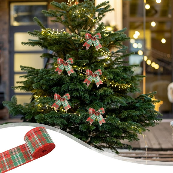 LIORAGLJ 236.22 in Christmas Plaid Ribbon, Imitation Linen Webbing for DIY Christmas Tree Decoration