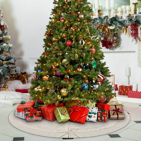 LIORAGLJ 24-Inch Christmas Knitted Tree Skirt White Decor Cover Tree Stand Cozy Texture Easy Install Reusable Holiday Decoration