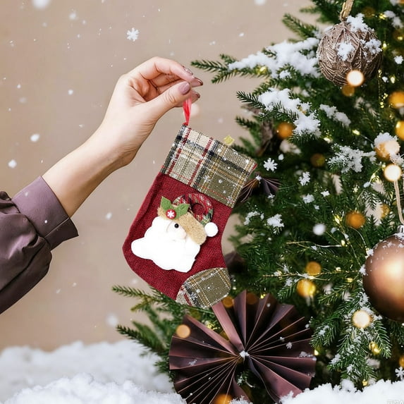 LIORAGLJ 9.06x6.69x0.79 Inch Christmas Stockings Decor 2-Pack Fabric Hanging Bags for Gift Candy Storage (Red)