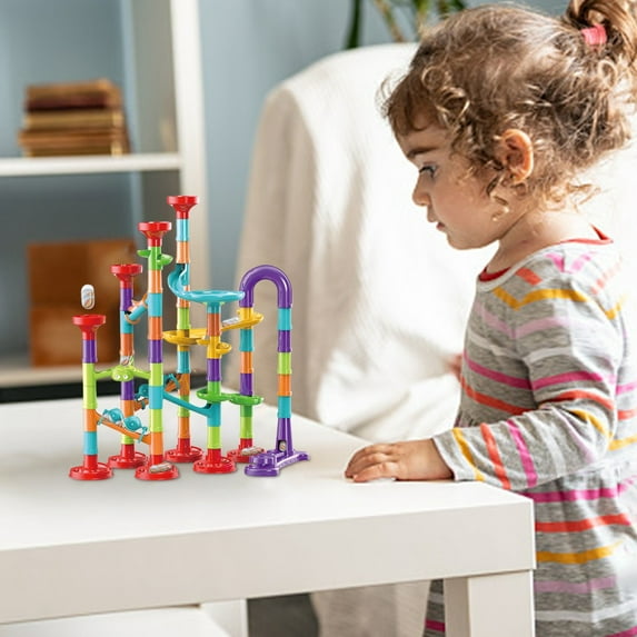 LIORAGLJ Catapult Track Ball Slide Building Blocks DIY Maze Assembly Toys 76pcs Creative Play for Skill Development