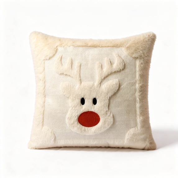LIORAGLJ Christmas Reindeer Pillowcase with Insert, Beige and Red, 17.72"