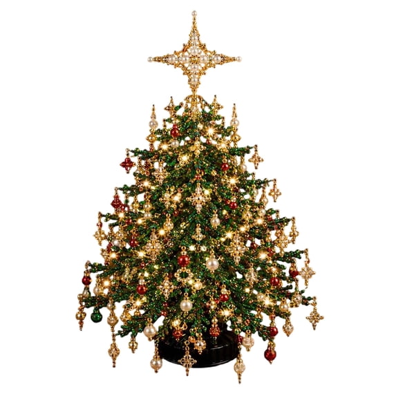 LIORAGLJ DIY Beaded Christmas Tree Kit Reindeer/Santa/Cross 3 Styles Tabletop Craft Decor