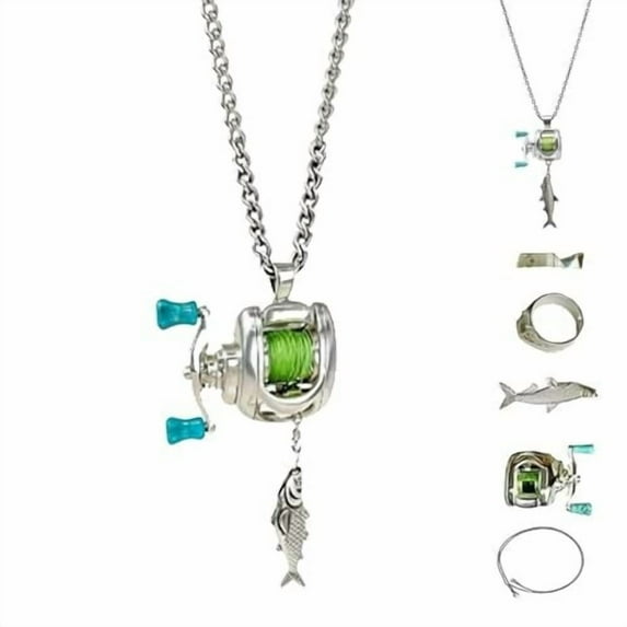 LIORAGLJ Mini Fishing Reel Necklace Rotating Handle Moving Line Guide Angler Enthusiast Collectible Accessory