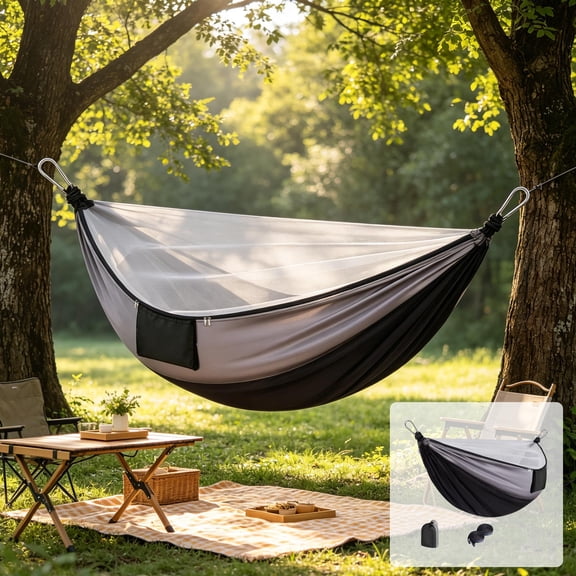 LIORAGLJ Portable Hammock with Crossbars & Carry Bag, Breathable Mesh, Outdoor Camping Backyard Patio