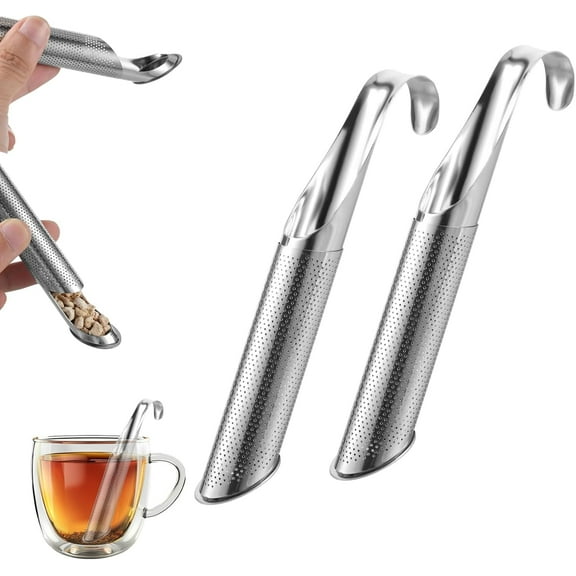 LIOUCBD 2Pcs Tea Filters Stainless Steel Tea Diffuser Tea Filters Strainers for Loose Tea Infuser Stick Leaf Creative Portable Tea Infusers Pen with Hanging Hook Handle for Coffee
