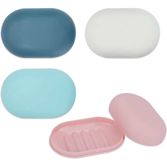 LIOUCBD 4Pcs Bar Soap Holder, IEMIEBSHA Leakproof Portable Travel Soap Dish Case with Lid, Travel Size Essentials Box Container for Home Bathroom Shower Outdoor Camping Hiking Traveling Gym