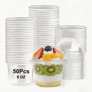 LIOUCBD 50 Pcs 8 OZ Disposable Plastic Cups with Dome Lids,Clear Dessert Cup,Mini Parfait Appetizer Containers for Ice Cream,Cake,Fruit,Pudding,Jello Shot,Drink,Yogurt,Soups,Salad,Snacks