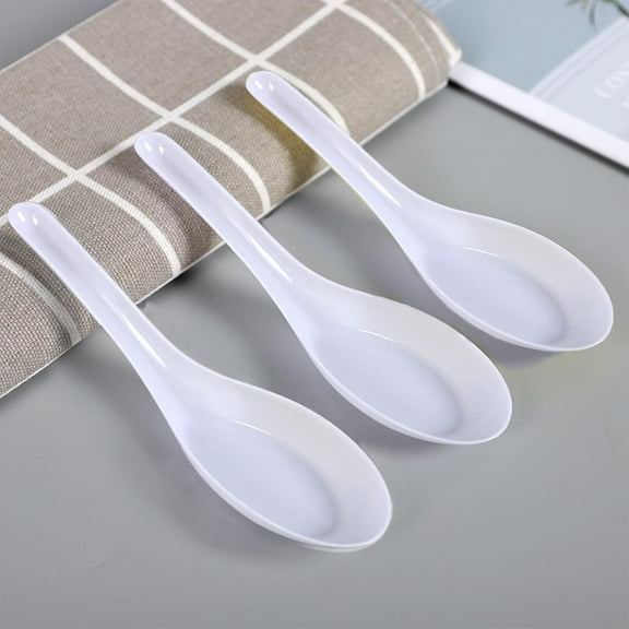 LIOUCBD Disposable Plastic Spoons - 50 PCS Asian Soup Spoons, White Flat Bottom