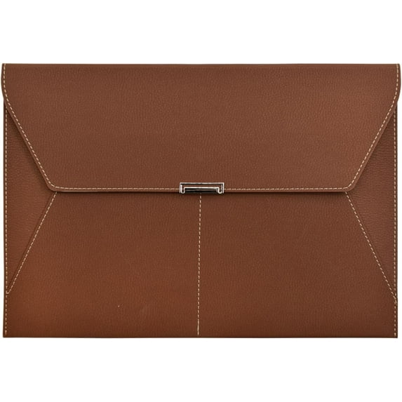 LIOUCBD File Folder Document Holder Organizer Waterproof Portfolio Leather Folder Case with 3 Pockets, Filing Envelopes for A4 Letter Size Paper with Snap Magnetic Button Closure (Brown)