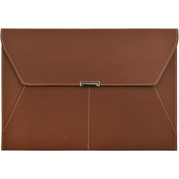 LIOUCBD File Folder Document Holder Organizer Waterproof Portfolio Leather Folder Case with 3 Pockets, Filing Envelopes for A4 Letter Size Paper with Snap Magnetic Button Closure (Brown)
