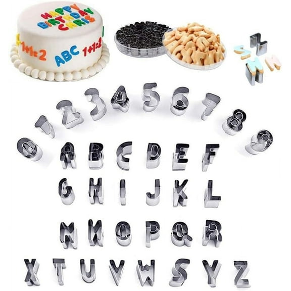 LIOUCBD Mini Alphabet Number Cookie Cutters Sets of 37 Pieces Letter Mold Tools for Fondant Biscuit,Cake,Fruit,Vegetables,or Dough Stainless Steel