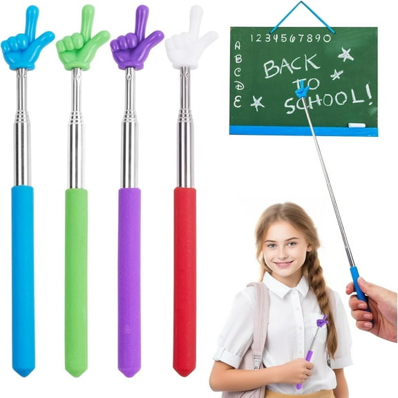 LIOUCBD Telescopic Teacher Pointer Stick,4Pcs Mini Finger Pointer Stick,Retractable Teacher Pointer Stick forElementary School Kindergarten Teacher Teacher Supplies (A- Black,red,Blue,Purple)
