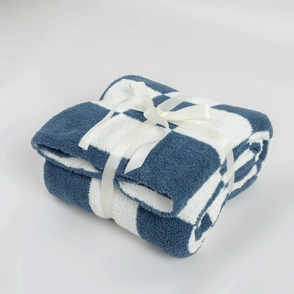 LIPOR Bluey Microfiber Checkerboard Grid Knitted Throw Blanket Ultra Soft Breathable Lightweight Blanket 51"x63"