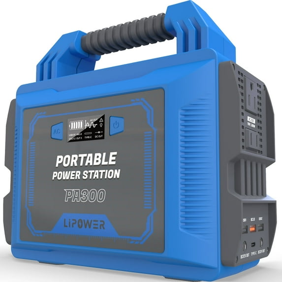 LIPOWER Portable Power Stations 300W, 296Wh 80000mAh Solar Generator Emergency Backup Battery with LED Light for Camping Travel Road Trip RV