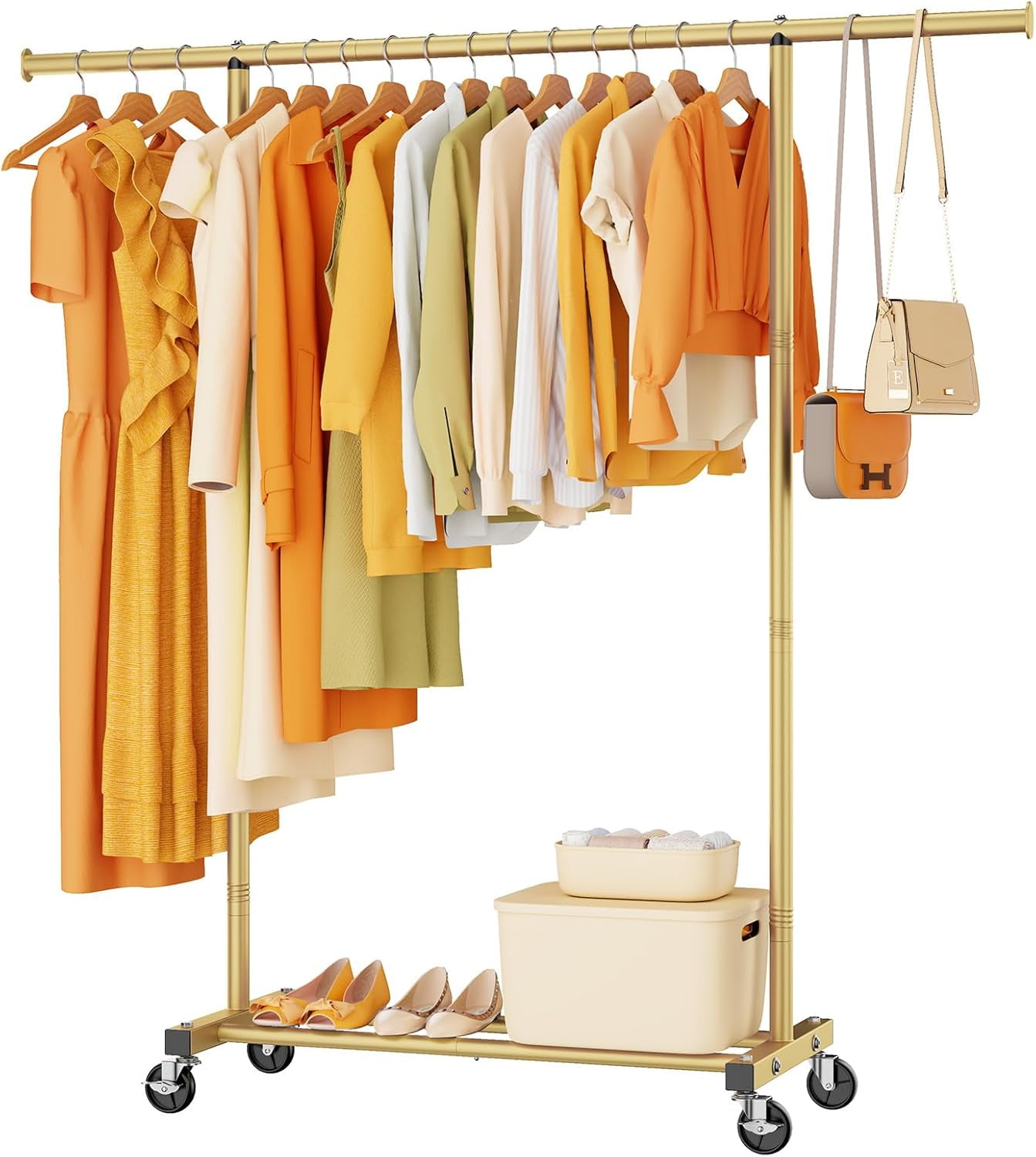 LIQI Clothes Clothing Garment Rack with Wheels,Sturdy Closet Wardrobe ...