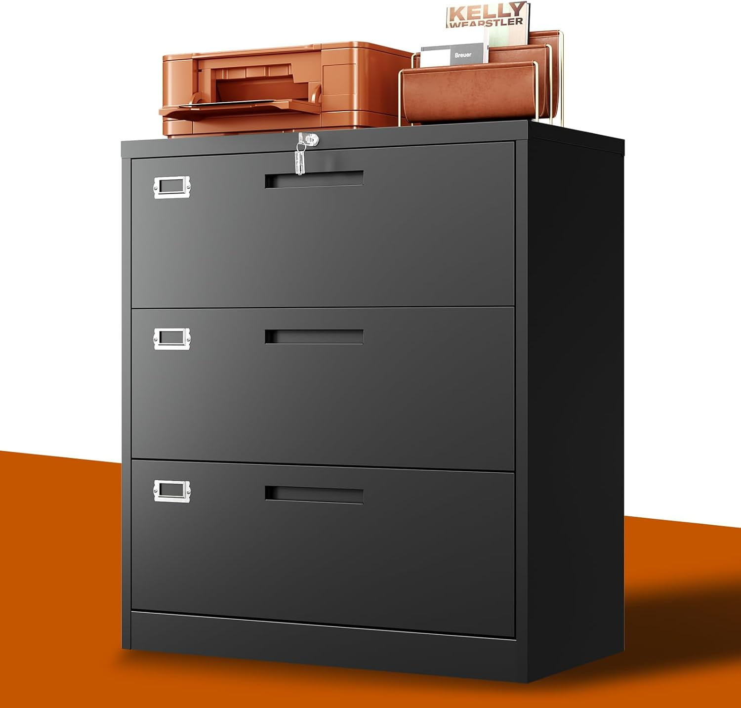 LIQI Lateral File Cabinet with Lock,Metal Filing Cabinet with 3 Drawer ...