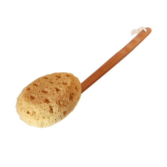 LIQIAONAN Long Handled Wooden Handle Exfoliating Gentle Bath Brush with Yellow Sea Sponge