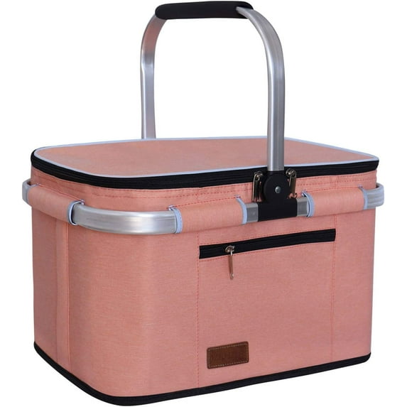 LIQING 35L Large Picnic Basket Shopping Travel Camping Grocery Bags 2 Layers of Internal Pockets Leak-Proof and Insulated Folding, Internal Support Does Not Collapse
