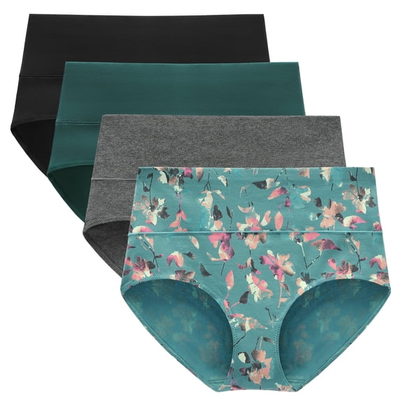 LIQQY Women's Cotton Briefs High Waist Breathable Underwear Full Coverage Panties 4-Pack (L, Assorted)