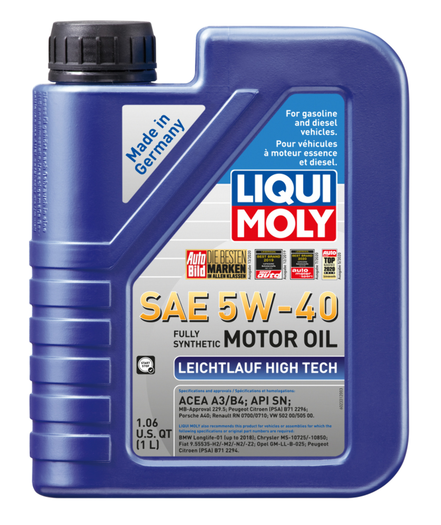 LIQUI MOLY 1L Leichtlauf (Low Friction) High Tech Motor Oil SAE 5W40