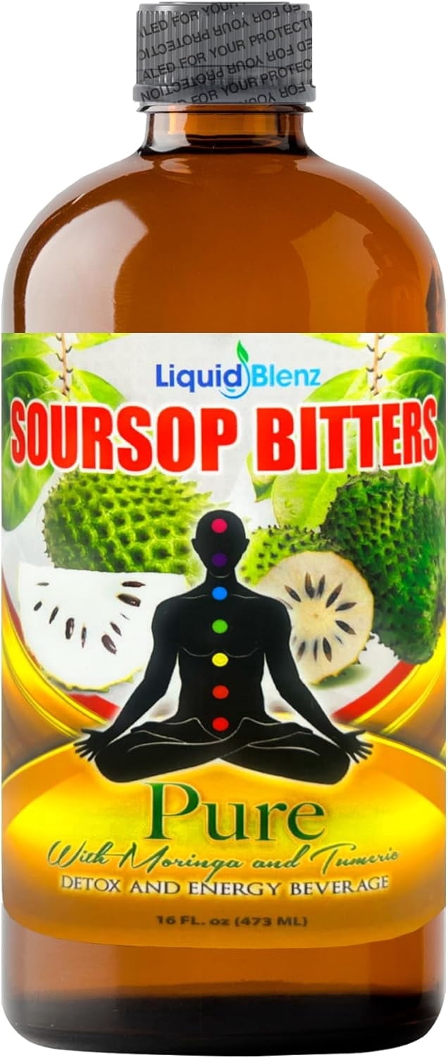 LIQUID BLENZ Pure Soursop Bitters with Moringa & Turmeric – Herbal Detox & Natural Energy Support, 16 fl oz
