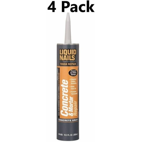 LIQUID NAILS CR-805, Siliconized Acrylic Latex, Gray Concrete Industrial Sealant, 10.3 oz, 4 Piece