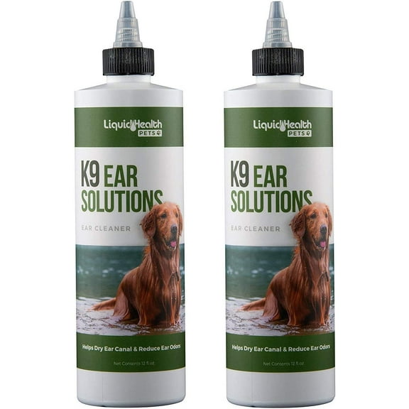 LIQUIDHEALTH K9 Dog Ear Cleaner Solution Ear Cleaning Drops with Boric Acid, 12 fl Oz 2-Pack