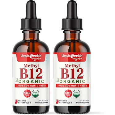 LIQUIDHEALTH Organic Vitamin B12 Drops for Energy & Metabolism Boost, 2 fl Oz 2-Pack