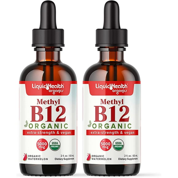 LIQUIDHEALTH Organic Vitamin B12 Drops for Energy & Metabolism Boost, 2 fl Oz 2-Pack