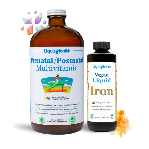 LIQUIDHEALTH Prenatal Baby Booster Pregnancy Vitamin Bundle - Vegan Women's Prenatal Multivitamin with SunActive & Ferrochel Iron, Folate, Whole Foods