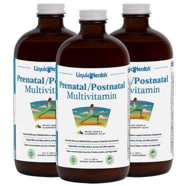 LIQUIDHEALTH Prenatal/Postnatal Multiple Liquid Women's Multivitamin with Real Folate - Pre & Postnatal Vitamins for Before, During, After Pregnancy - Vegan, Sugar-Free, Non GMO, Great Taste (3 Pack)