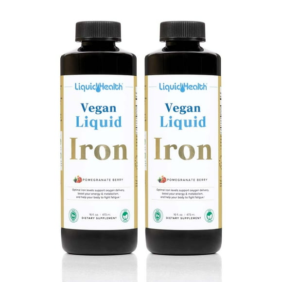 LIQUIDHEALTH Vegan Liquid Iron Supplement for Immune Support, 16 fl Oz 2-Pack