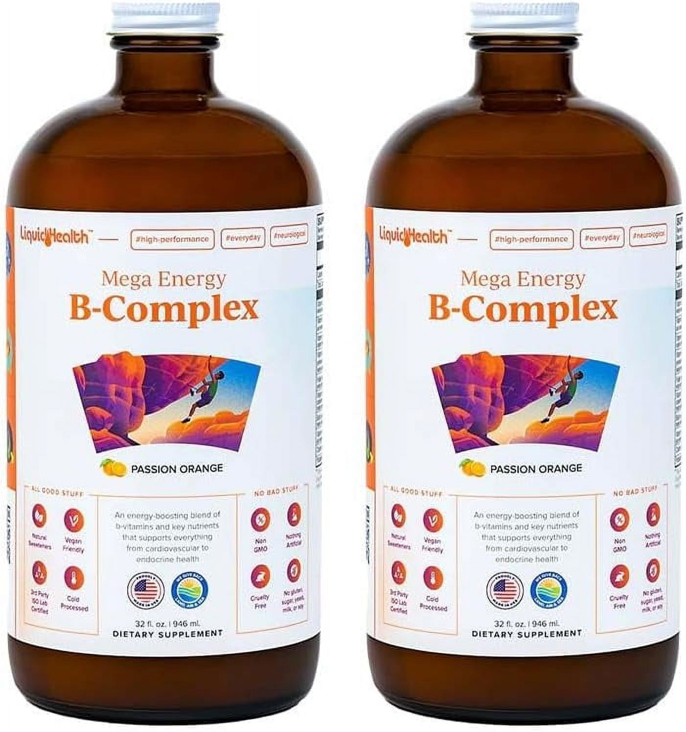 LIQUIDHEALTH Vitamin B Complex Liquid Supplement for Energy & Stress Relief, 32 fl Oz 2Pack