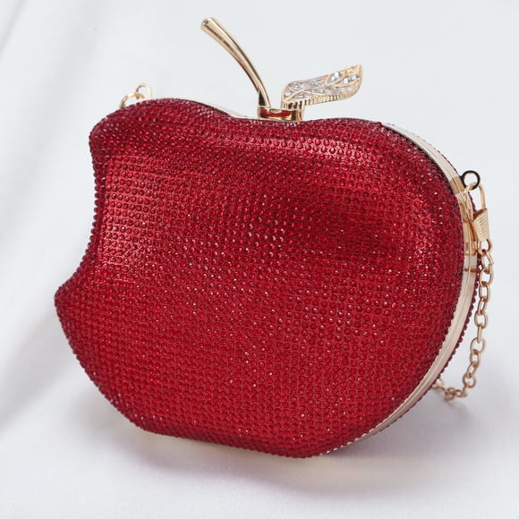 LIS BAGS Evening Bag Clutch Purses for Women Ladies Sparkling Party Handbag Wedding Cocktail Prom Bag Bitten Apple Shape, Red
