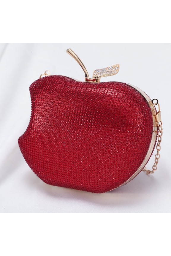Evening Bag Clutch Purses for Women Ladies Sparkling Party Handbag Wedding Cocktail Prom Bag Bitten Apple Shape, Red