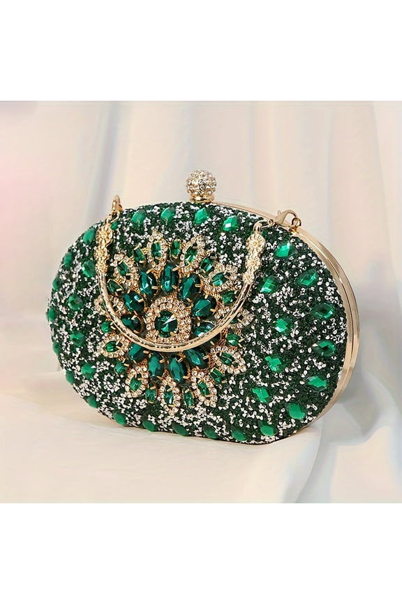 Evening Bag Clutch Purses for Women Ladies Sparkling Party Handbag Wedding Cocktail Prom Bag Sunflower shape, Green