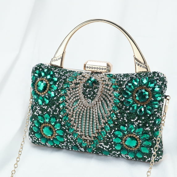 LIS BAGS Evening Bag Clutch Purses for Women Ladies Sparkling Party Handbag Wedding Cocktail Prom Bag V-neck shape, Green