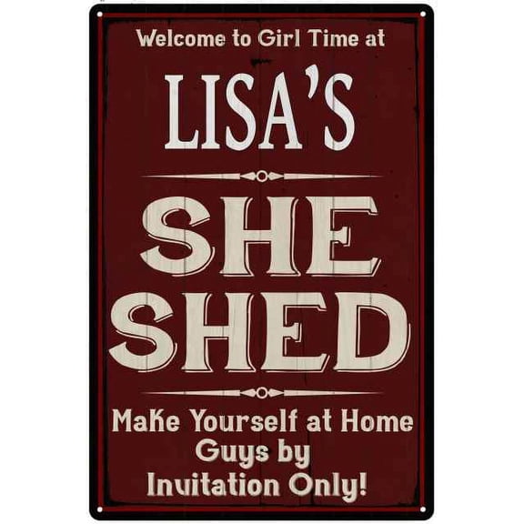 LISA'S She Shed Red Sign Lady Cave 8 x 12 High Gloss Metal 208120088014