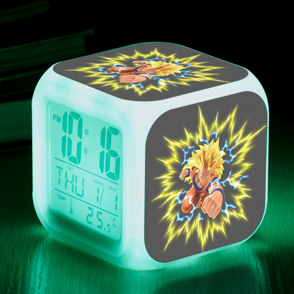 LISACANN Digital Alarm Clock for Kids, Cartoon Dragon Ball Pattern 7 LED Color Changing Wake Up Clock with Thermometer Function and Night Light, Gift for Boys Girls A93-1342 QQ610-1309