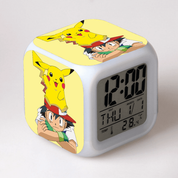 LISACANN LED Alarm Clock Pokémon Pattern Creative Desk Table Clock Glowing Electronic Colorful Digital Clock for Unisex Adults Girl Boy Kids Children Toy Birthday Present Gift QQ610-751
