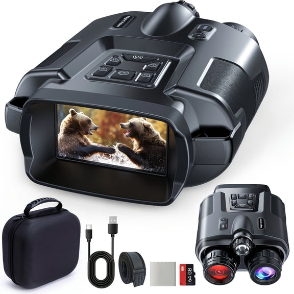 LISADE 4K Digital Night Vision Goggles Binoculars, Infrared Night Vision Scope with 5x Optical & 8x Digital Zoom, 3" Ultra HD Screen, 5000mAh Battery & 64GB Card