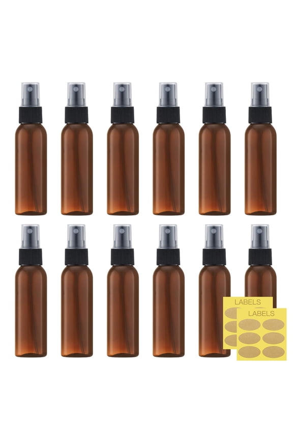 2oz Small Spray Bottle (12 Pack) Plastic Mini Fine Mist Atomizer, Tiny Sprayer for Travel Perfume, Cologne, Alcohol (Brown, 60ml)