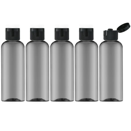 LISAPACK 3.4Oz Travel Bottles with Flip Cap (5 Pcs) Empty Dispenser Container for Travel Size Cosmetics (100ml, Black)